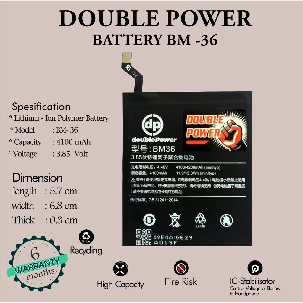 Battery Double Power Baterai Xiaomi Mi 5s seri BM36 , 4500mah