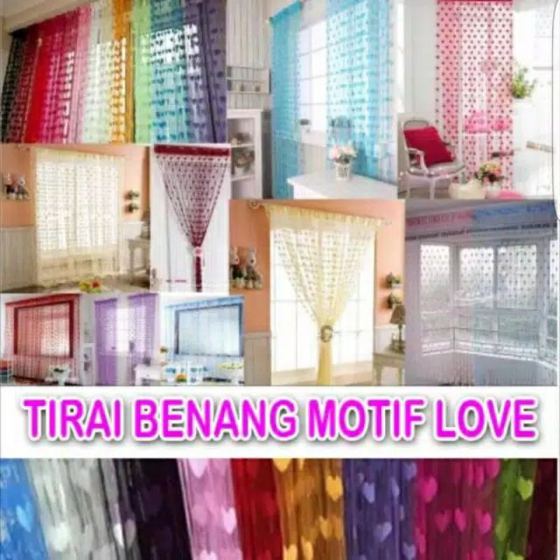 Tirai besar benang motif love tirai hiasan jendela pintu kamar gordyn cantik penghias rumah