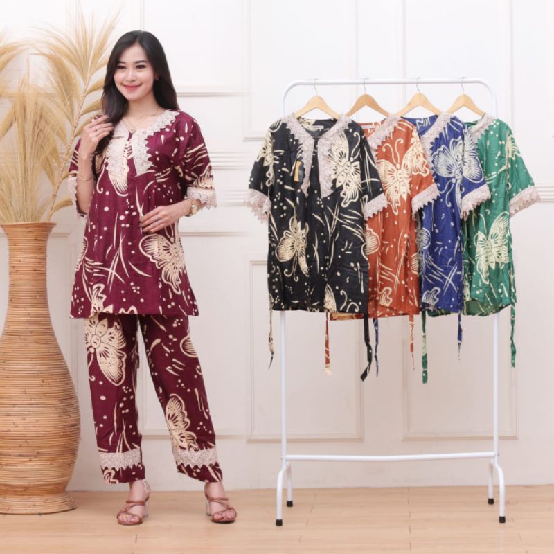 setelan set cp renda rempel rayon adem motif busui kekinian