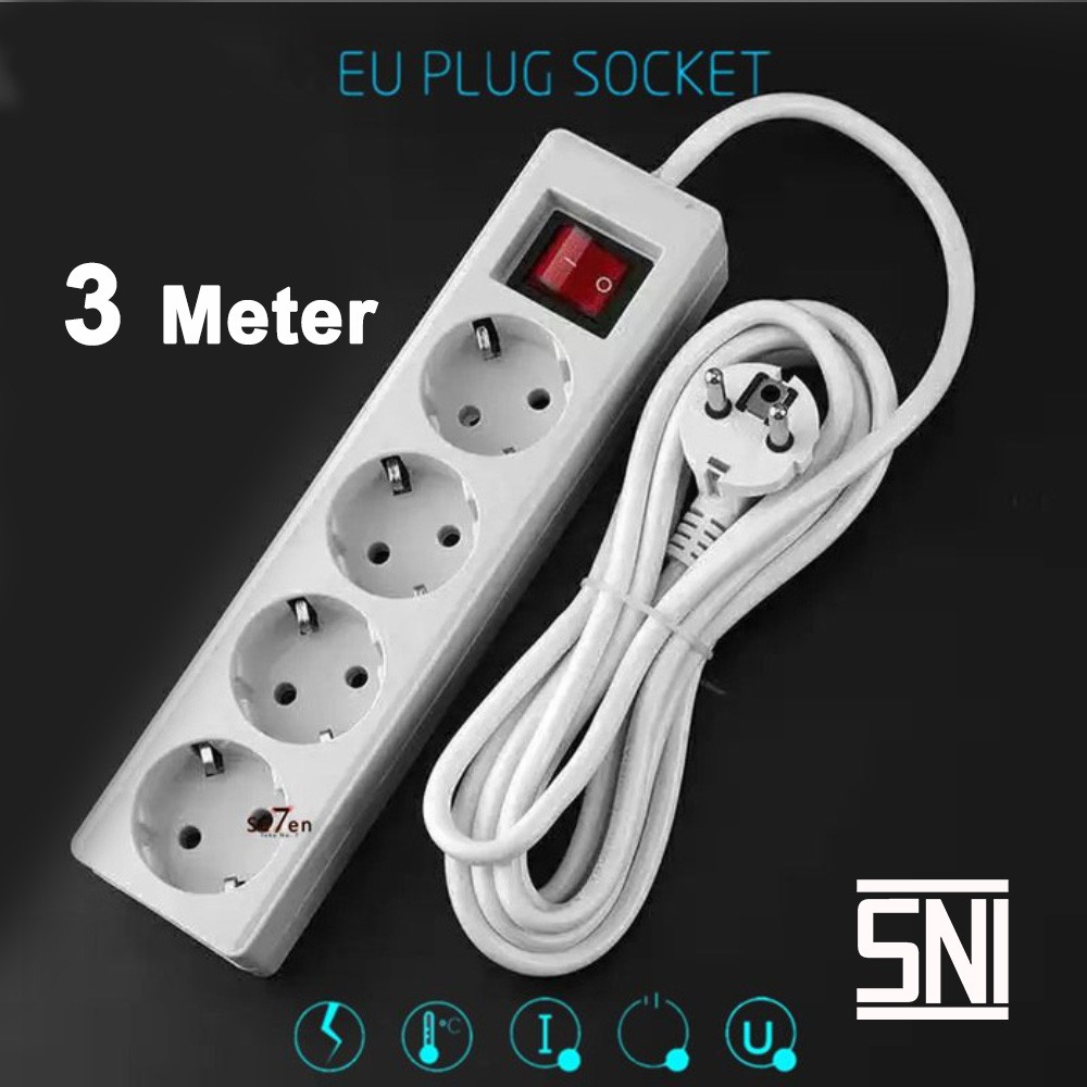 STOP KONTAK + KABEL 3/4 LUBANG 1.5M 3M 5M COLOKAN LISTRIK EU PLUG