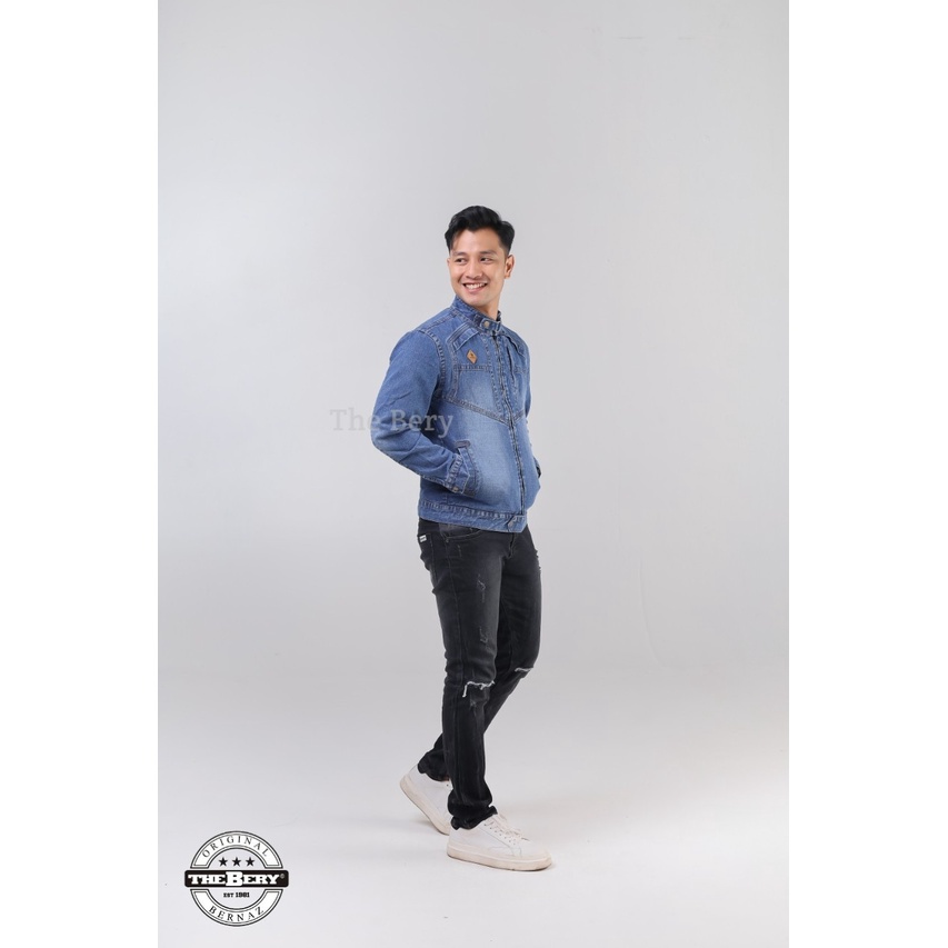 TURUN HARGA ! Jaket Jeans Pria Tb Kerah Logo Kulit The Berry - Jaket Denim Terlaris - Jaket Pria Terbaru - Jaket Jeans Casual