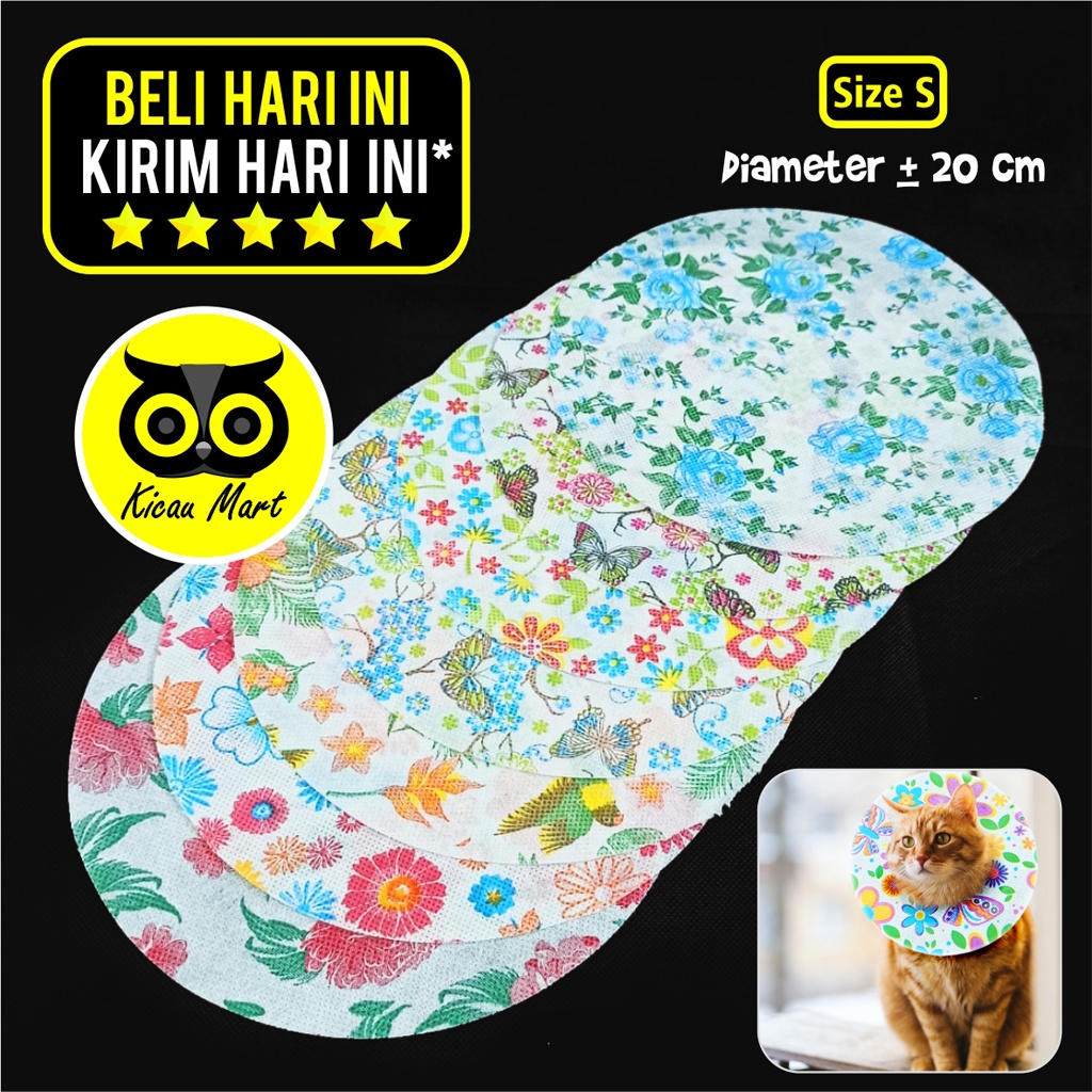 Collar Kucing Colar Leher Bahan Kain Penutup Kepala Pelindung Leher Kucing Anjing Kitten Anabul Puppy Anti Gigit Jilat Paper Cone Ukuran S Motif Random Pet Neck Collar Soft Grooming Disposable