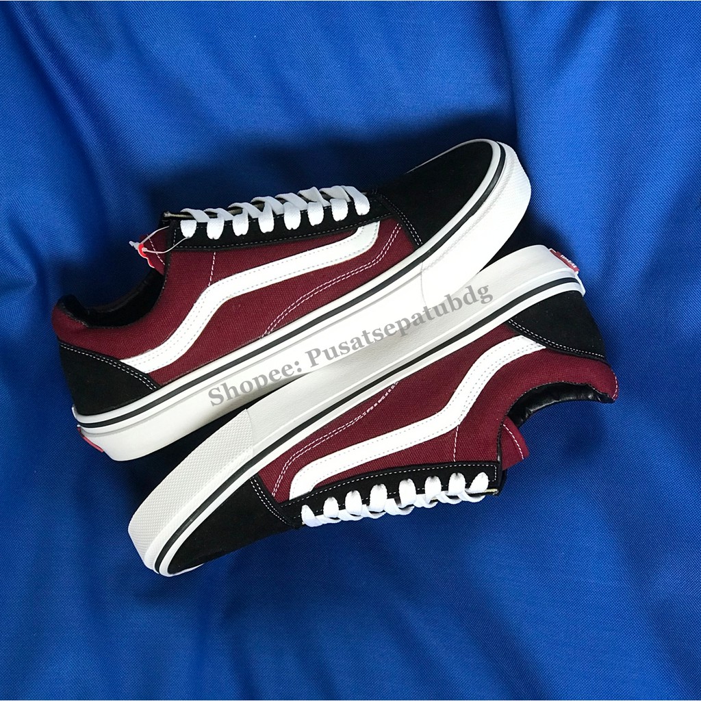 VANS OLDSKOOL BLACK MAROON WHITE WAFFLE DT