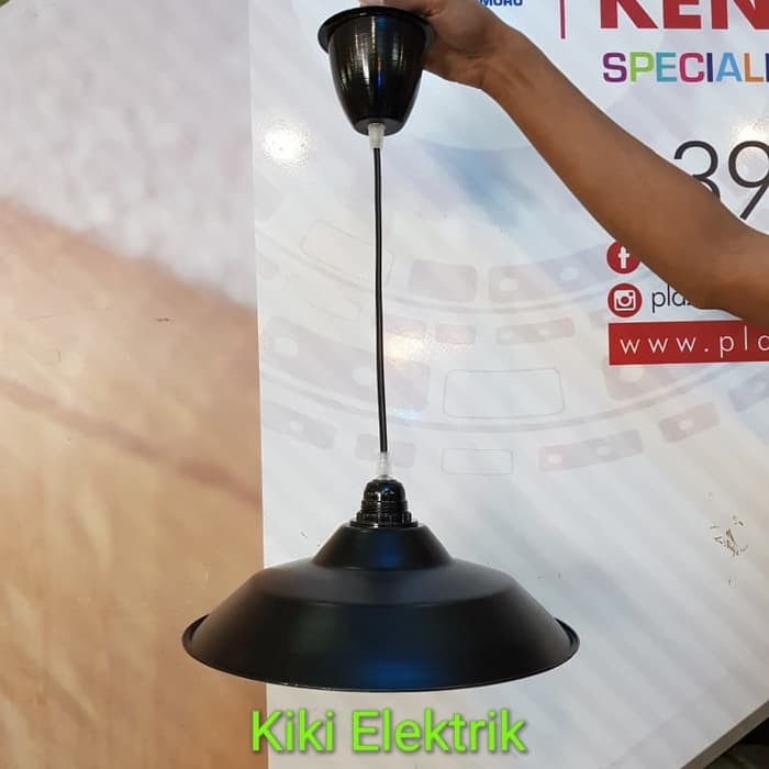 Kap Lampu Gantung WD Hitam Diameter 30 cm + Fitting E27 KOMPLIT