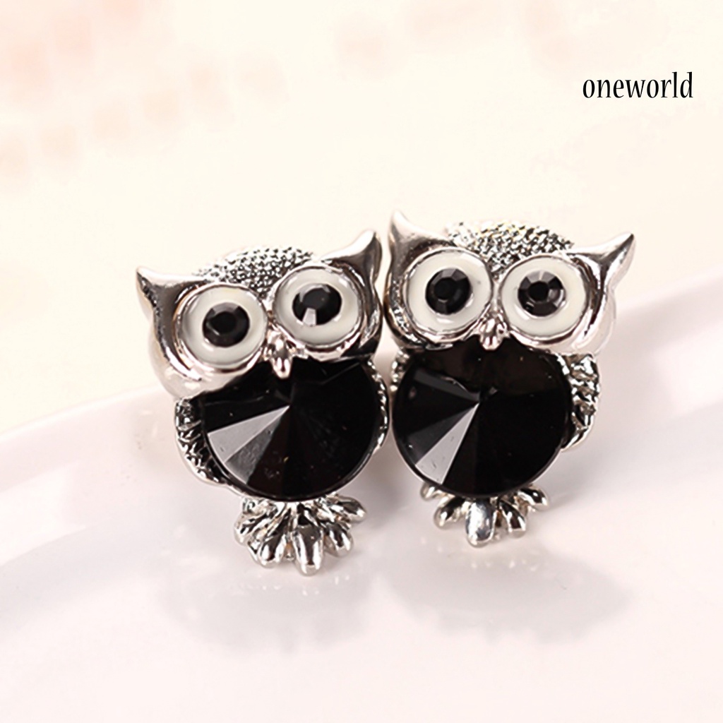 OW@ Ear Studs Owl Shaped Rhinestone Inlaid Alloy Stud Earrings Charm Fashion Jewelry for Party