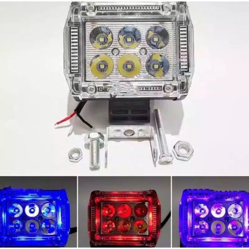 Lampu Tembak CWL LED 6 Mata Senja Blue Red Paket Breket Plat Nomor Lampu RX King RXS