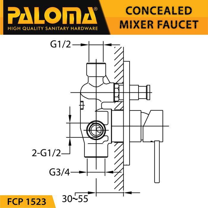 PALOMA FCP 1523 Keran Mixer 4 Lubang Tanam Dinding Tembok Kran Air