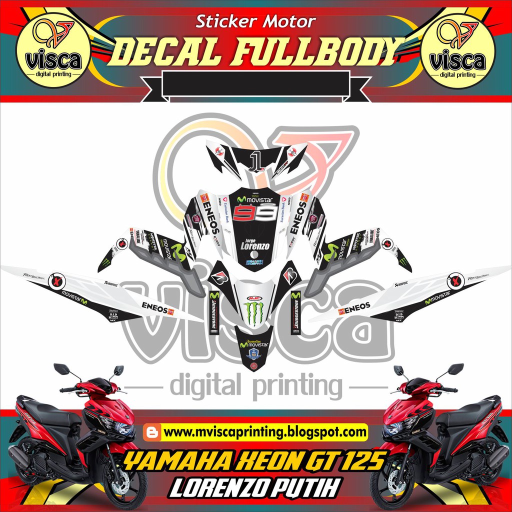 STIKER VARIASI MOTOR XEON DECAL STRIPING FULL BODY XEON GT 125 LORENZO PUTIH