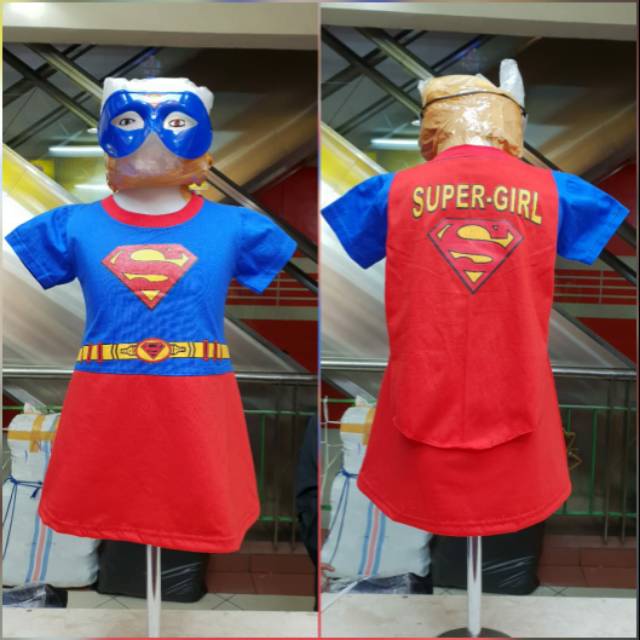 Kostum baju anak perempuan supergirl dress DAPAT TOPENG / DRESS SUPERHERO SUPERMAN SUPERGIRL