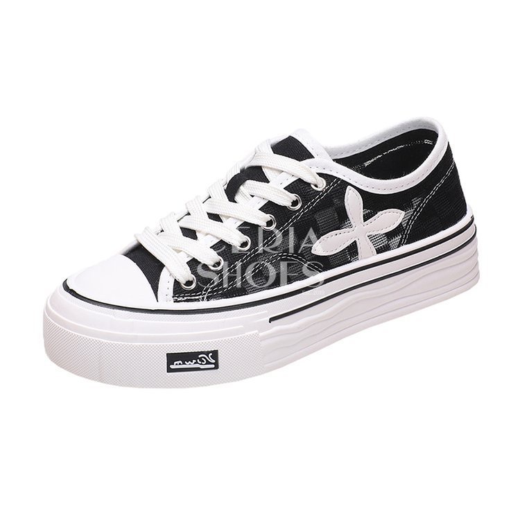 PVC Sepatu Sneakers Korean Wanita Import Sol Tinggi Ringan Breathable Sol Rubber Tebal Non-Slip Tinggi 6 Cm Leaf Pattern