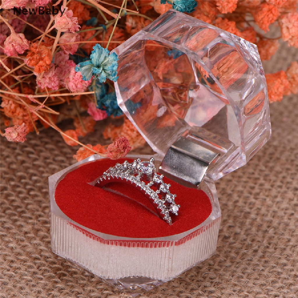 NewBaby Clear Acrylic Jewelry Gift Box for Ring Holder Wedding Engagement Present New ID