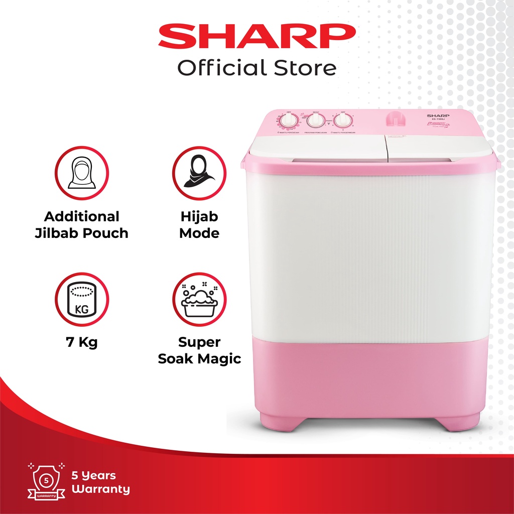 Sharp ES-T79SJ Mesin Cuci Twin Tub Pink SHARP INDONESIA OFFICIAL SHOP