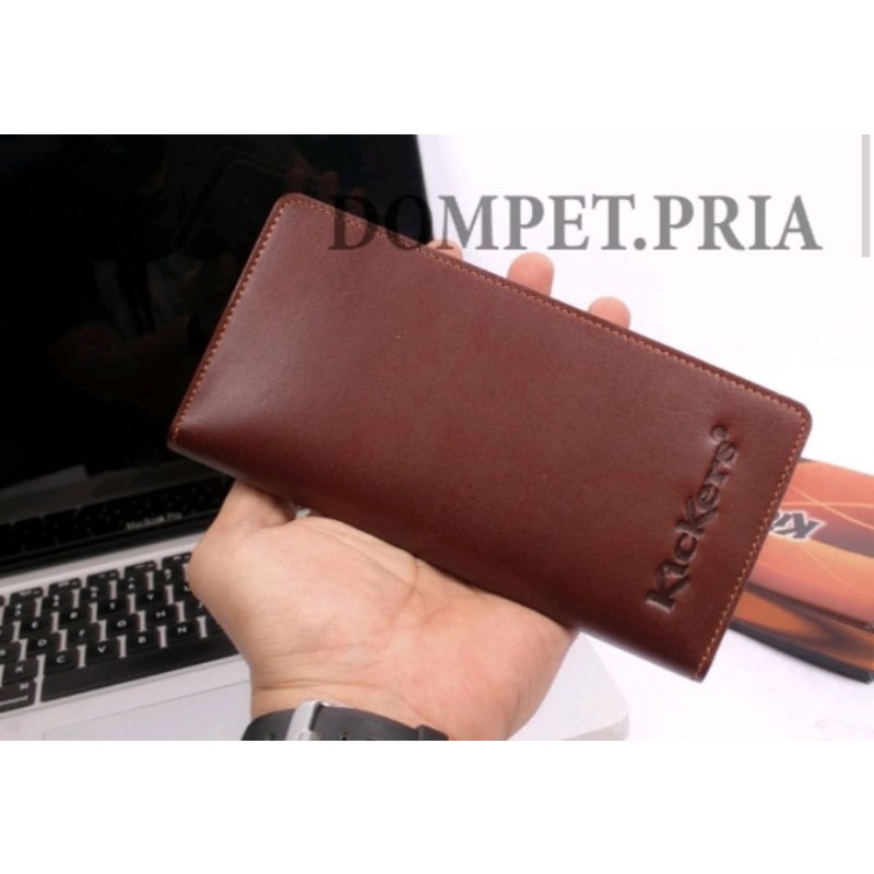 DOMPET PRIA KICKERS KULIT ASLI COKELAT MODEL PANJANG TIDUR ORIGINAL