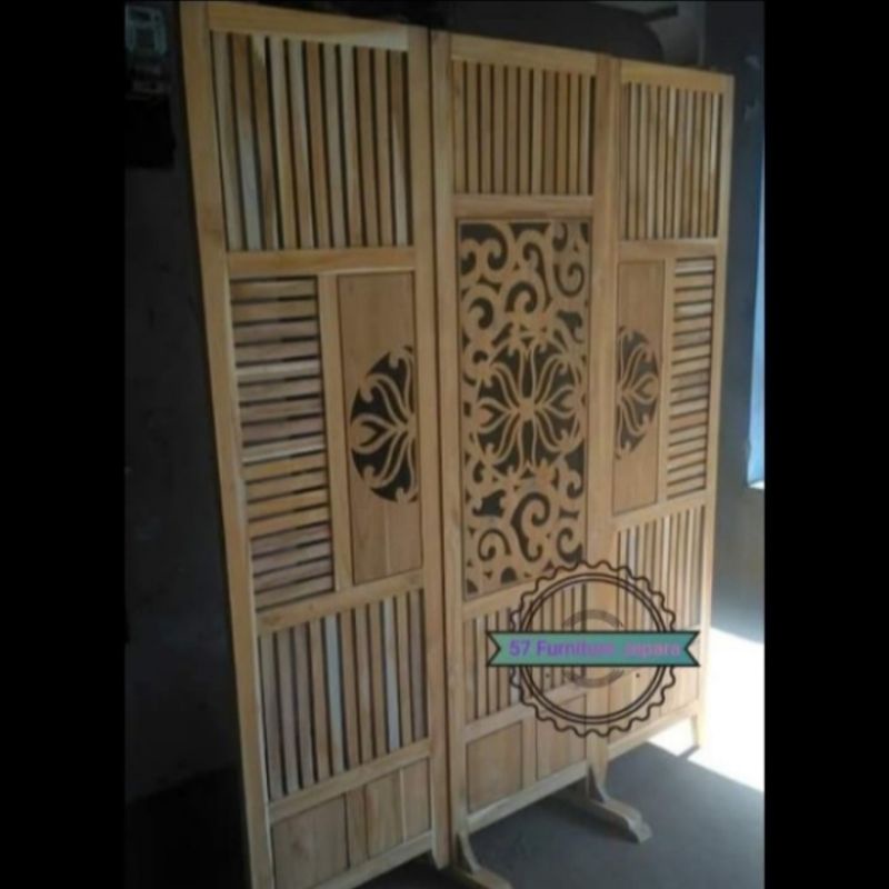 Jual Pembatas Ruangan Kayu Jati Mentahan Partisi Pintu Sketsel Ukir Jepara Shopee Indonesia