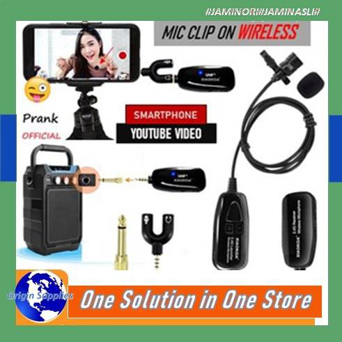 Microphone Mic Clip On Wireless UHF Youtuber PRANK VLOG untuk Smartphone HP /Kamera DSLR Mirroless