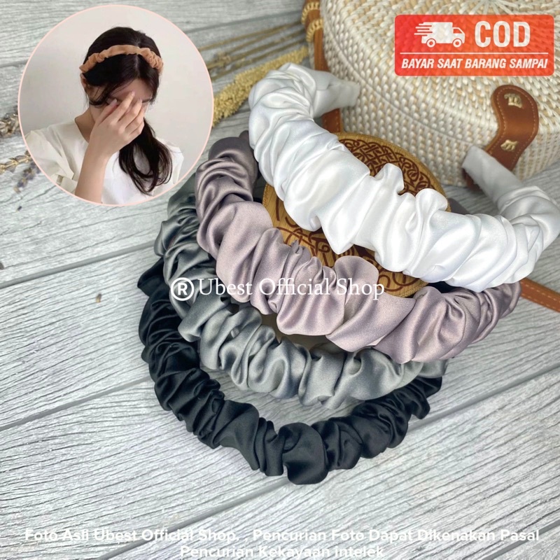 BANDO KOREA - bando scrunchie headband ruffle kerut accessories / Bando awan / bando Nagita / bando satin mw