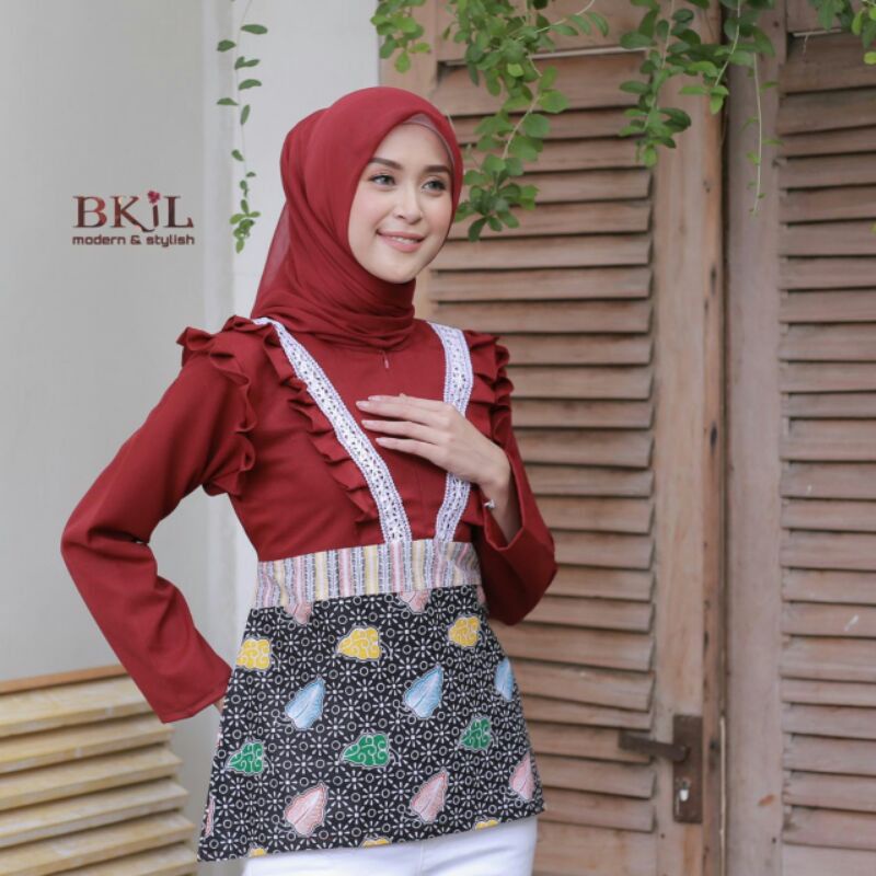 tey-17 Batik wanita ASJ SA HRB026 Kenongo Kemeja Tosca Pendek-Renda merah