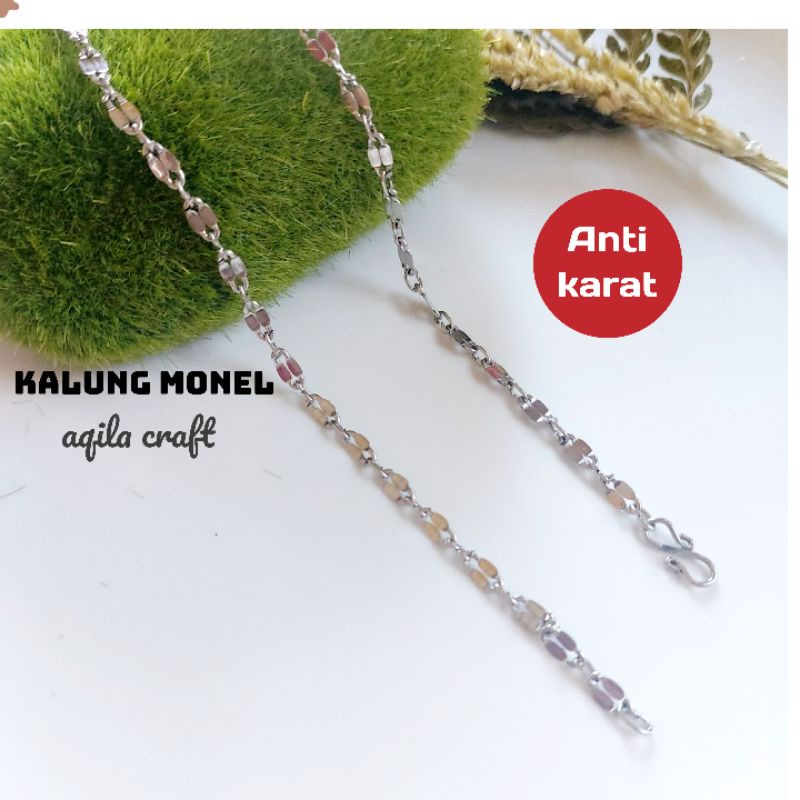 KALUNG MONEL WANITA / PRIA ANTI KARAT TIDAK LUNTUR ORIGINAL MURAH KALUNG PECAH KOPI 0.7/45cm