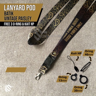 Tali Lanyard Gantungan PODS HP Motif Batik VINTAGE PAISLEY Dark Brown Series by Lanyard Studio