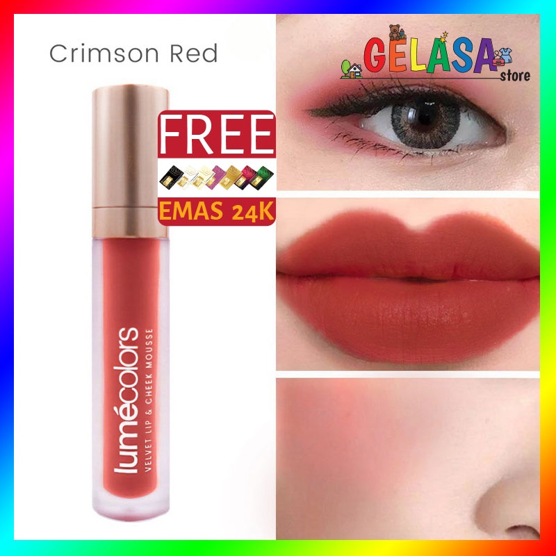 (Free Emas) Lumecolors Lipmousse 3in1 Velvet Lip &amp; Cheek Mousse Eyeshadow - Crimson Red