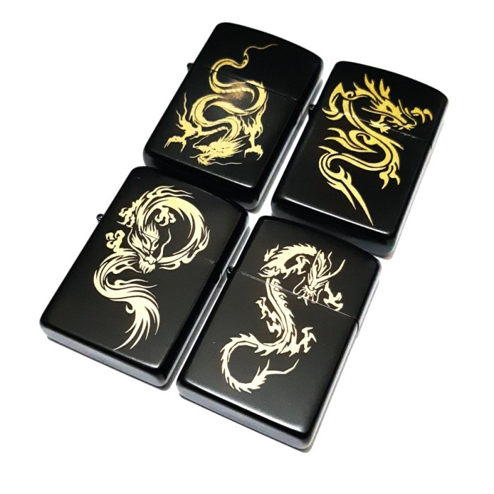 Korek Api Model Zippo Hitam Motif Naga