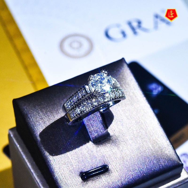 [Ready Stock]Classic Fashion Platinum Diamond Ring Set