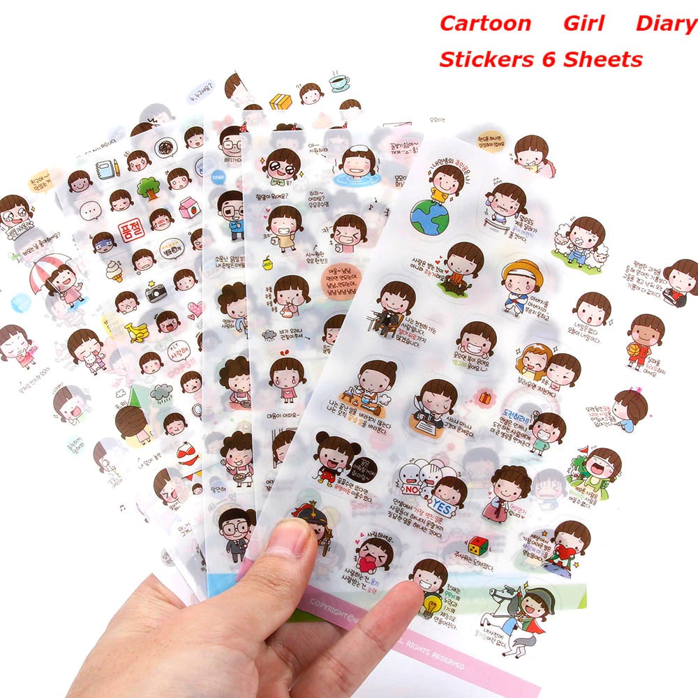 

INDORETAIL | 6 Lembar/Set Indah Kartun Gadis Stiker Diary Stiker Scrapbook Dekorasi PVC Stiker