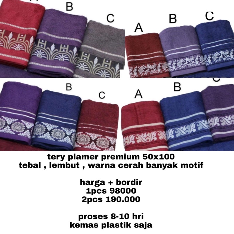 Handuk bordir ukuran 50x100cm Jenis terry plamer