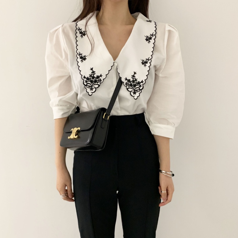 MOOGU ♡ Kemeja work lengan pendek shirt wanita korean style atasan