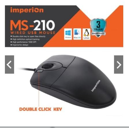 Mouse imperion wired usb 2.0 optical 1000dpi double click for pc laptop office gaming ms210 ms-210