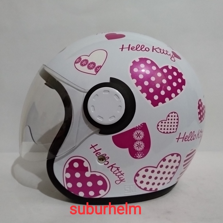 HELM  GM  VINT  HELLO KITTY  #1    WHITE   HALF FACE  DOUBLE VISOR