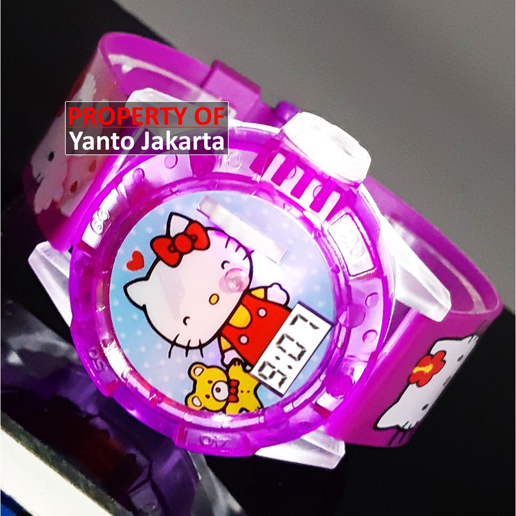 JAM TANGAN ANAK PEREMPUAN KARAKTER HELLO KITTY LAMPU LASER MUSIK