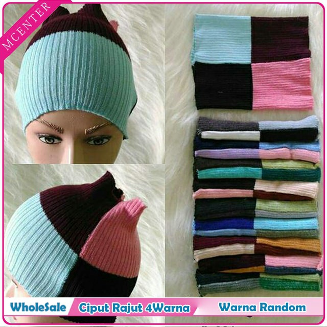 Ciput Rajut 4 Warna Polos Bandana 4 In 1 Anti Pusing Inner Salur / Empat Warna Dalaman Jilbab Hijab