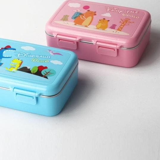     lunch box   kotak makan stainless yooyee sekat 3 anti tumpah   biru muda    