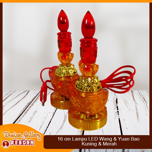 Lampu Sembahyang Altar Merah LED Wang &amp; Yuan Bao kuning 16 cm