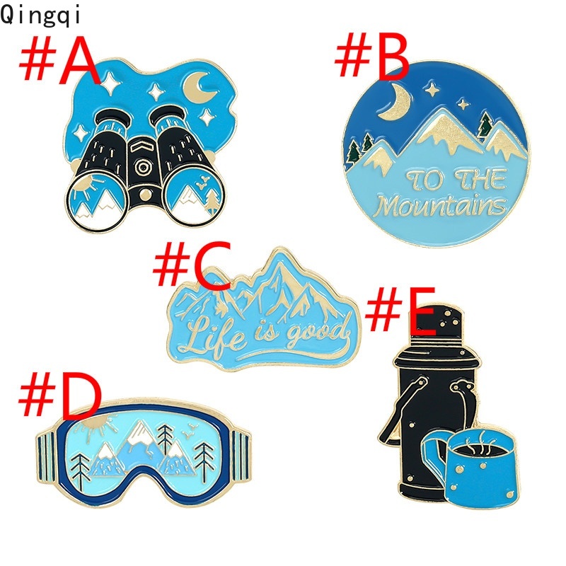 Outdoor Adventure Bros / Pin Enamel Bentuk Gunung / Kacamata / Teleskop / Thermos Untuk Aksesoris Pria / Wanita / Travel