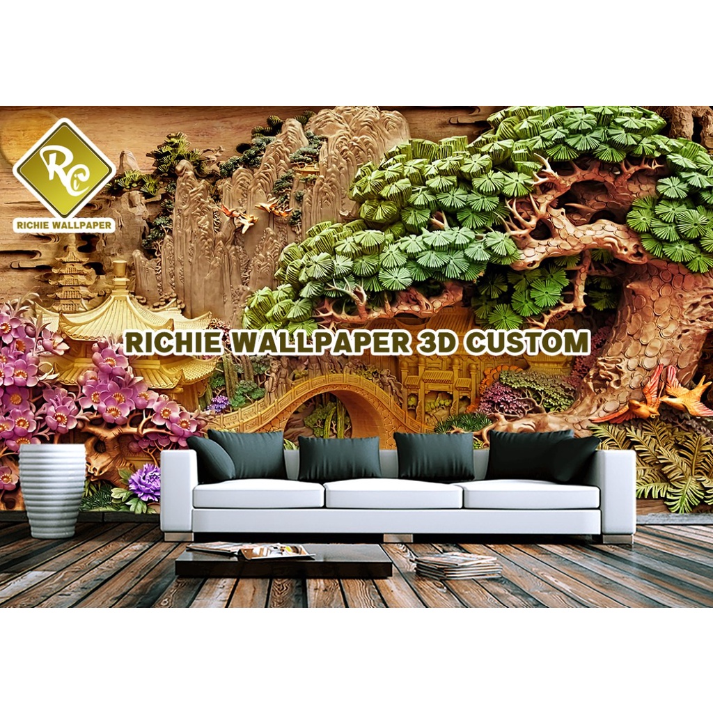 Wallpaper 3D Custom Relief Coklat - Daun Coklat - Wallpaper dinding - Wallpaper sticker - Wallpaper 