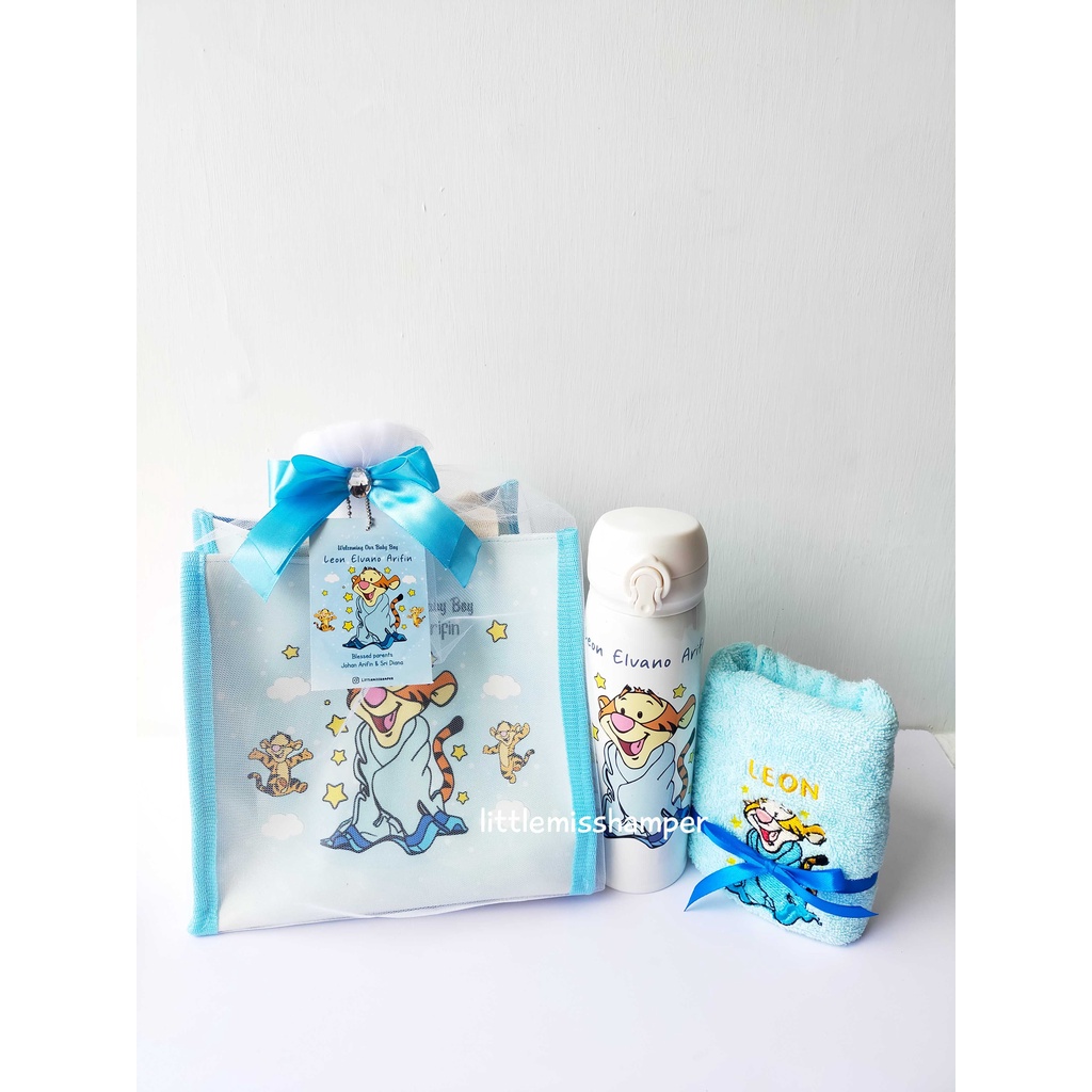 

Custom Zio Package Souvenir Baby Hamper Termos UV dan handuk bordir