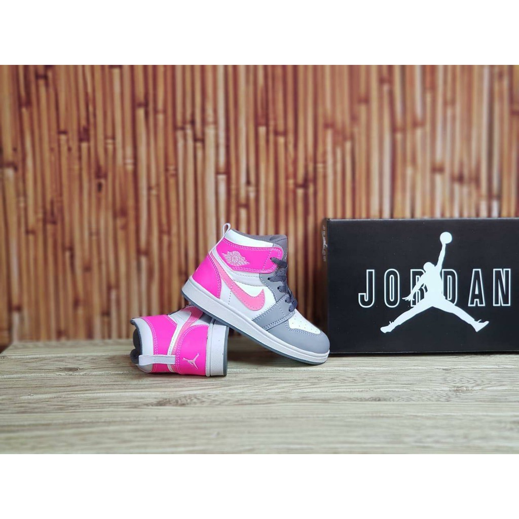 MEGA SALE 9.9 NIKE AIR JORDAN 1 MID PINK GREY FASHION KIDS UNISEX SIZE 24-35