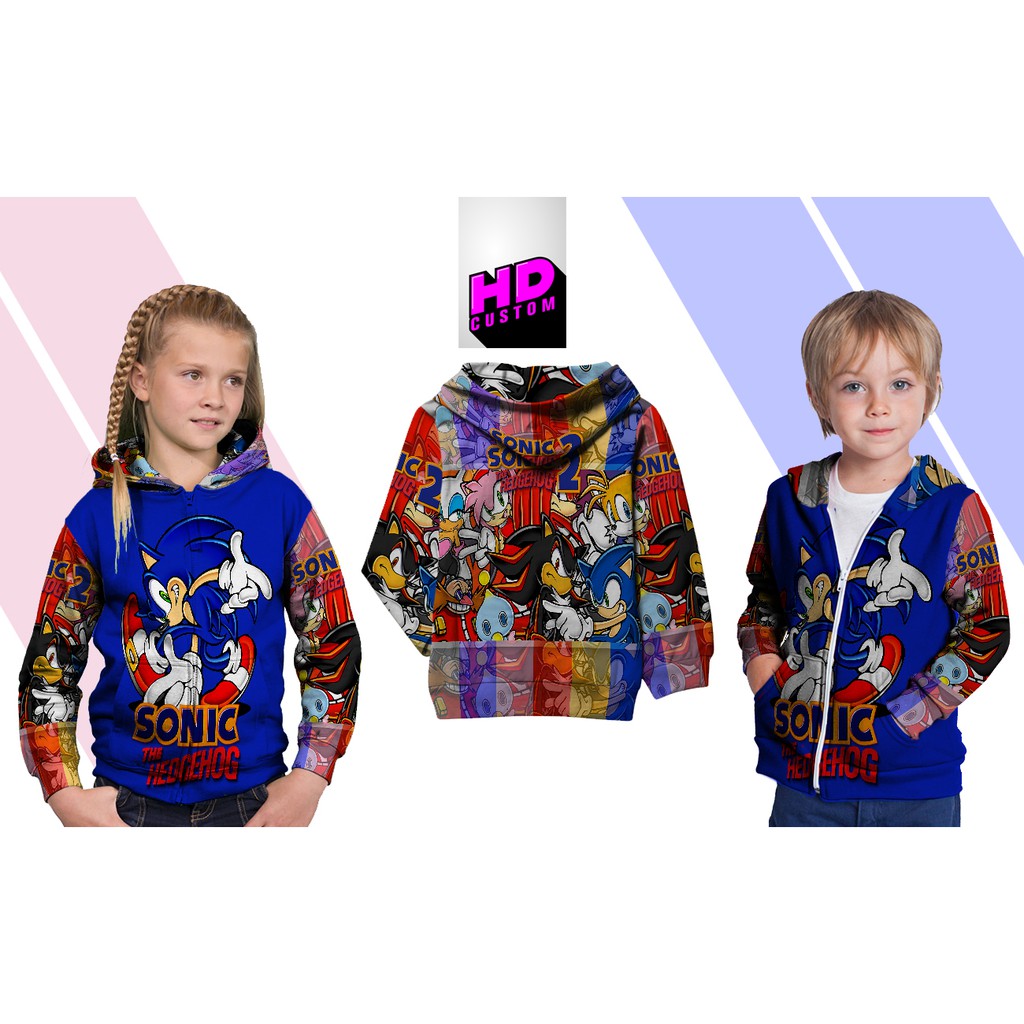 Jaket Sweater Hoodie Anak Fullprint Custom New Sonic the Hedgehog 2 : Sonic