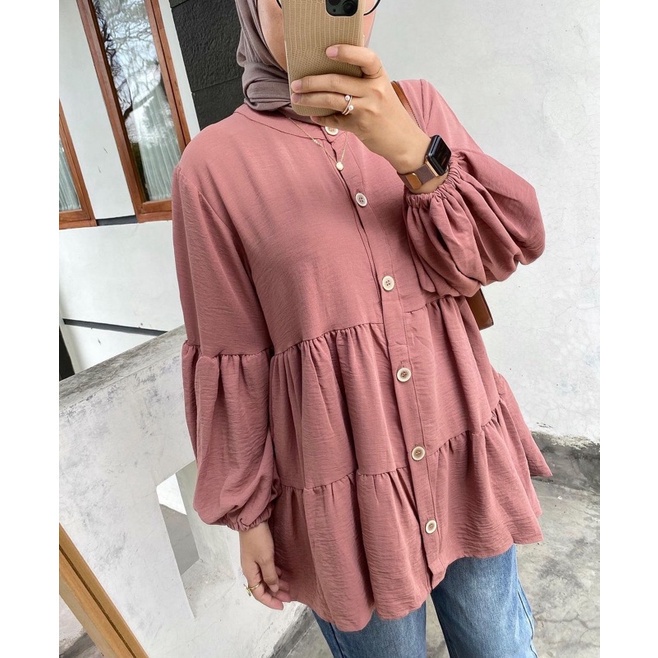 BEFAST - ZRX OOTD Tunik Wanita Muslim AYIKA / DANNY TUNIK FULL KANCING / Pakaian Wanita Muslimah / Tunik Polos Casual / Fashion Wanita Hijab / Tunik Formal Remaja Wanita / Terbaru 2022