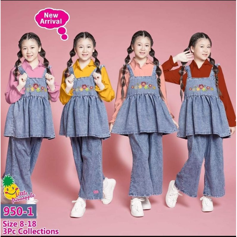 ( LP. 950-1 ) LITTLE PINEAPPLE Setelan Jeans + Kemeja Inner Size : 8-14th