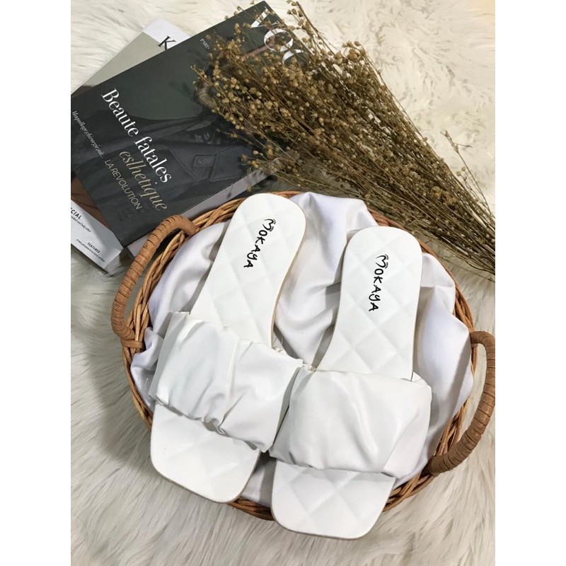 Sandal Slop Kerut Tebal Import Mokaya 9066-62-Putih