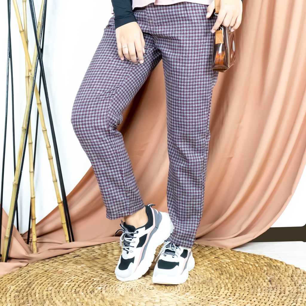 PS1227 Katlyn PLAID  TARTAN  Pants Shopee Indonesia