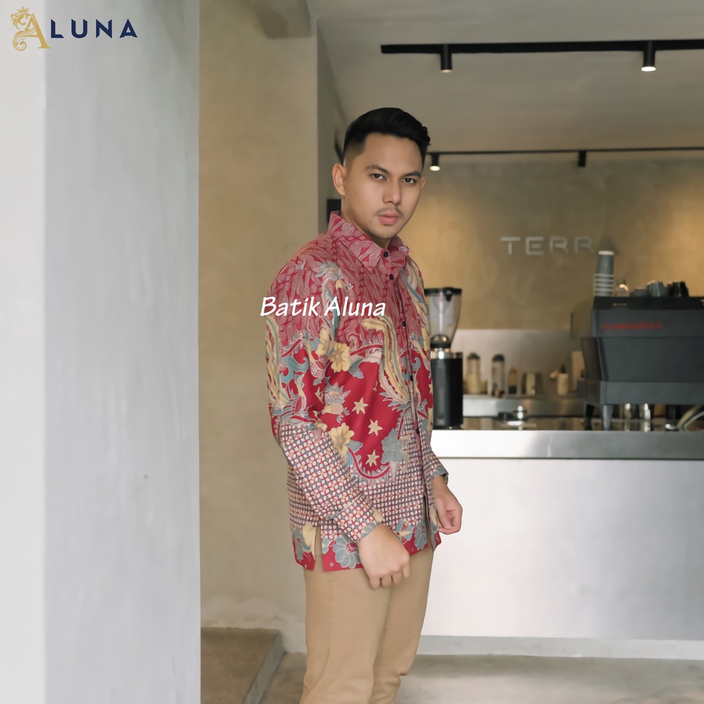 KEMEJA BAJU BATIK ALUNA KATUN JAWA SOLO FURING REGULAR PREMIUM PRIA MODERN LENGAN PANJANG PCW 115