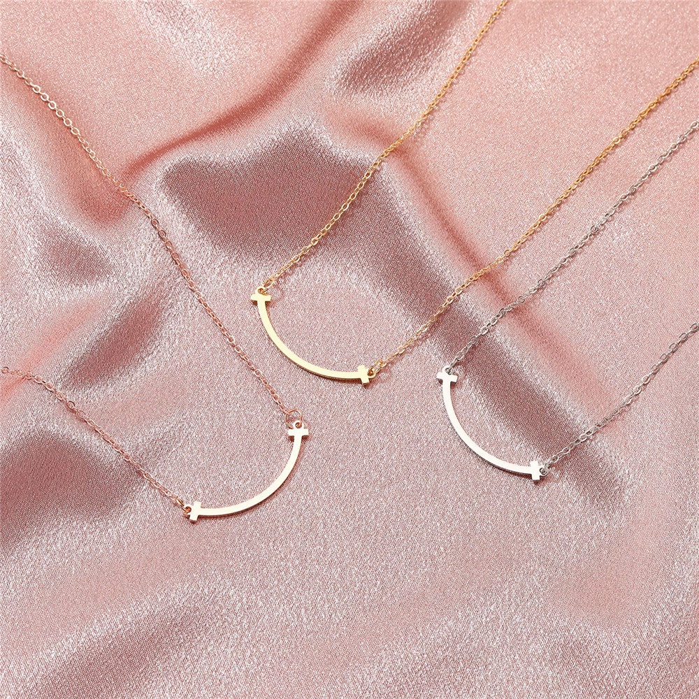 Smile Clavicle Chain Silver Gold Choker Alloy Kalung untuk Wanita