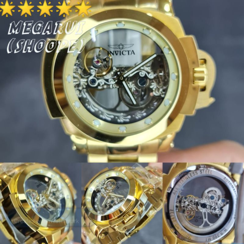 JAM TANGAN COWOK INVICTA TOURBILION AUTOMETIC GOLD RANTAI SUPER PREMIUM AAA