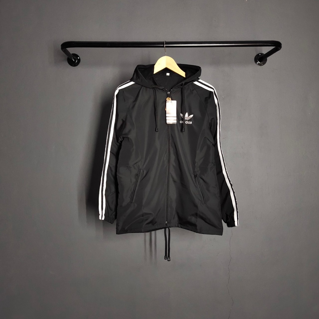 Jaket Pria Parasut Hoodie Sporty Jogging Windbreaker Adidas Hitam - Jaket Parasut Pria Wind Breaker White List