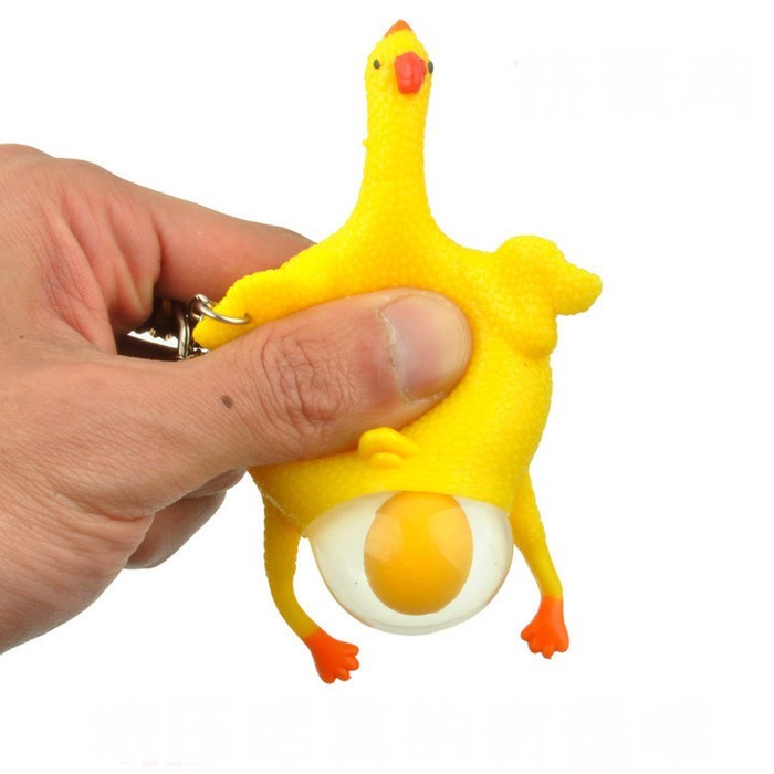 Gantungan Kunci Mini Squishy Unik Ayam Pencet Bertelur Egg Anti Stress