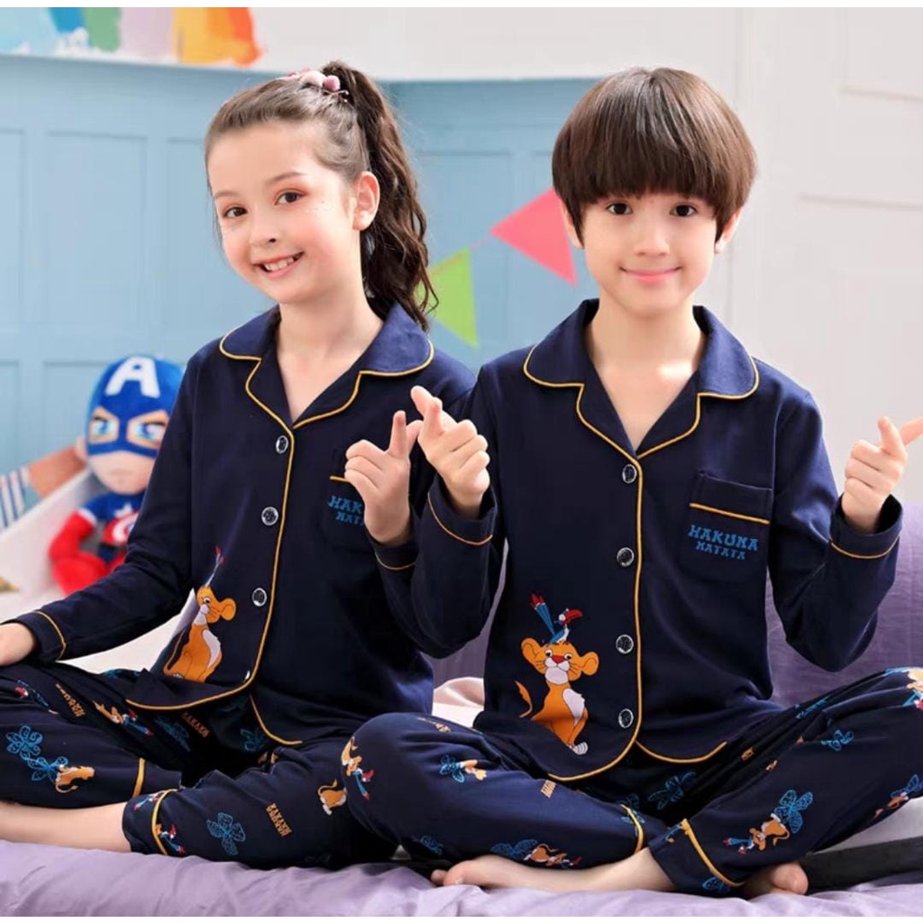 Piyama anak unisex baju tidur perempuan/laki-laki import lengan panjang|lengan pendek/Set pakaian anak anak katun impor premium